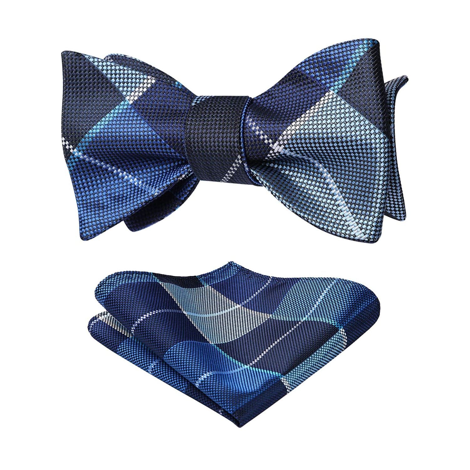 Blue Navy Blue Plaid Bow Tie Set For Special Occasions