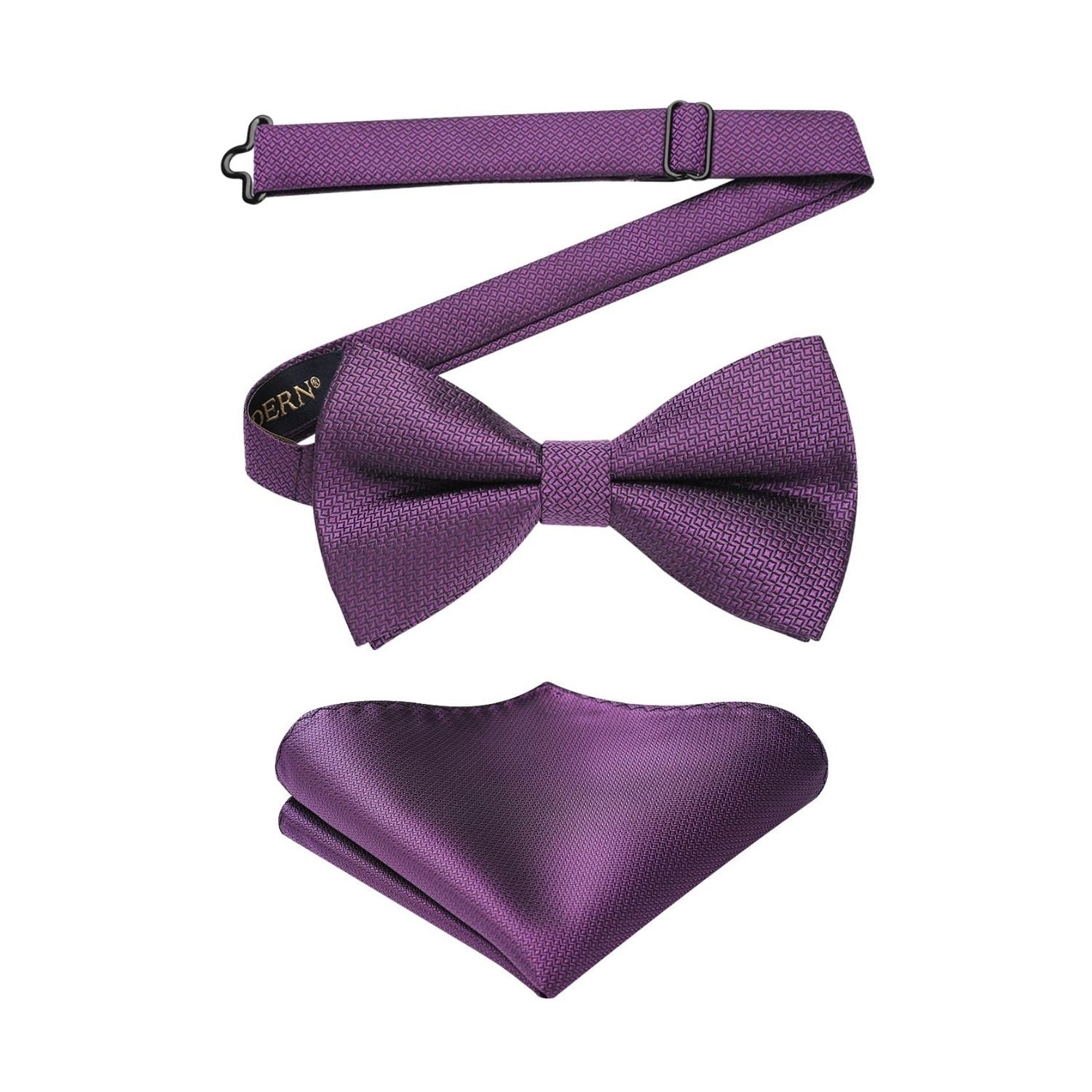 Purple Houndstooth Pre-Tied Bow Tie Set For Formal Wear