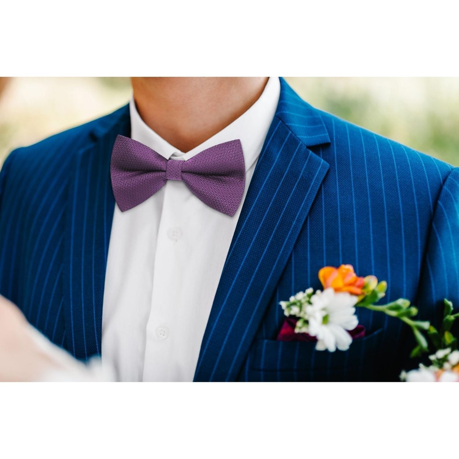 Purple Houndstooth Pre-Tied Bow Tie Set For Formal Wear - Image 2