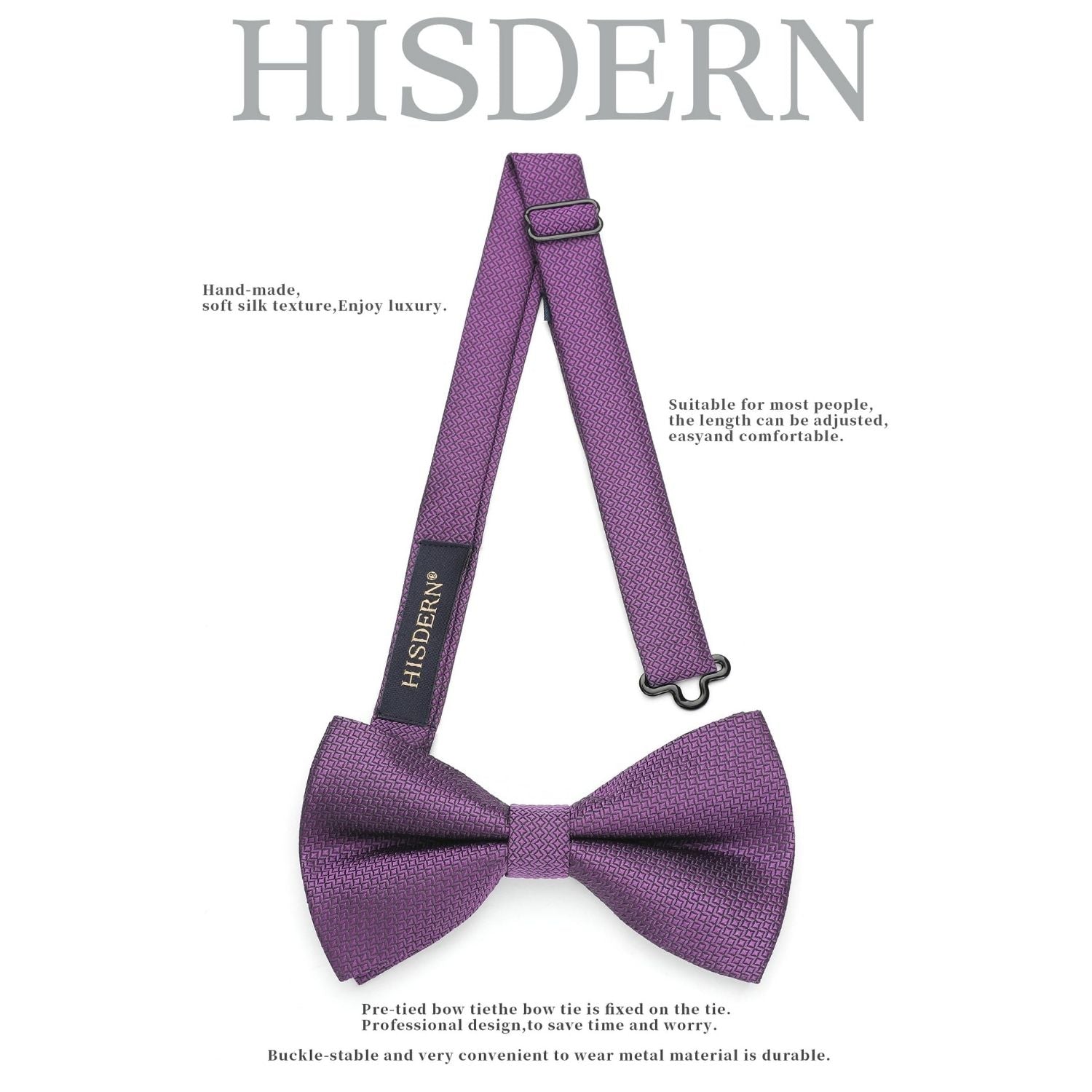 Purple Houndstooth Pre-Tied Bow Tie Set For Formal Wear - Image 3