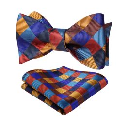 Orange Blue Plaid Bow Tie Set For Special Occasions