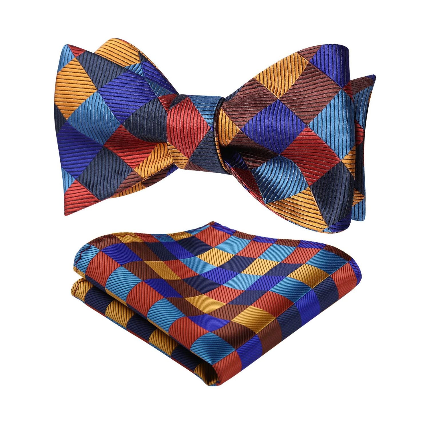 Orange Blue Plaid Bow Tie Set For Special Occasions
