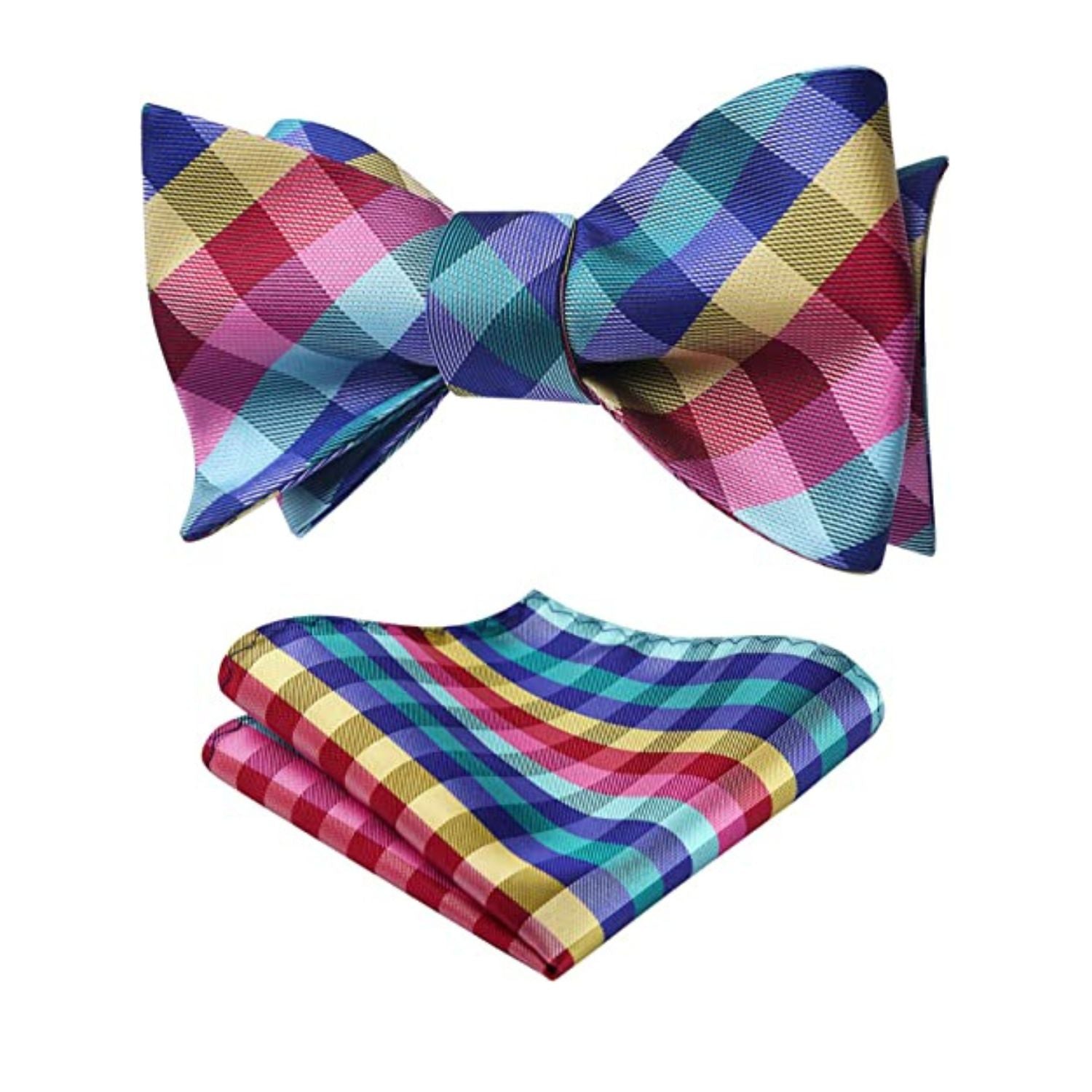Yellow Blue Red Plaid Bow Tie Set For Special Occasions
