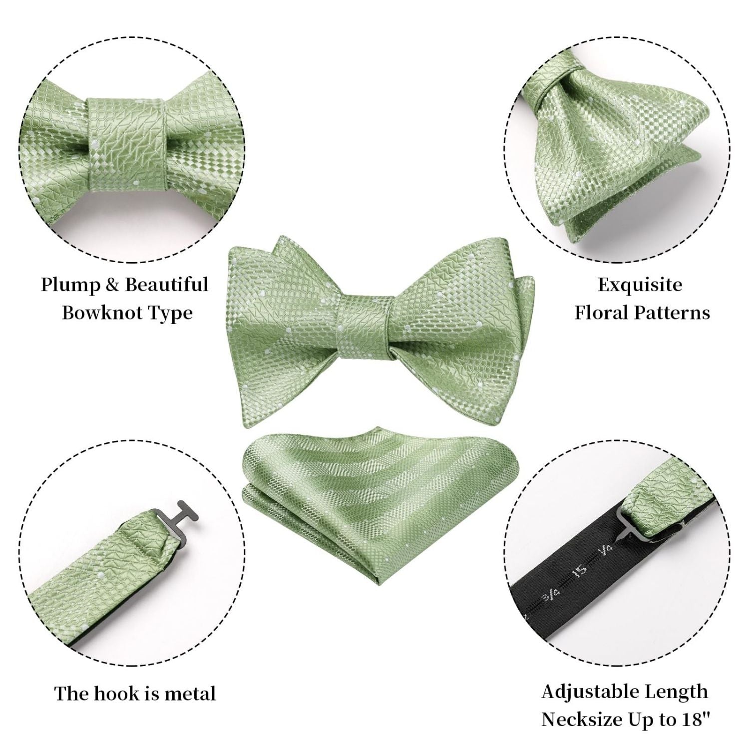 Sage Green Plaid Bow Tie Accessories Set For Evening Wear - Image 2