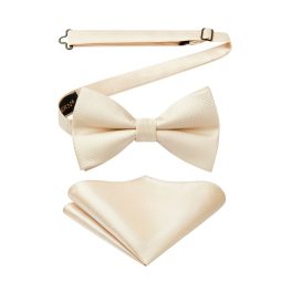 Khaki Houndstooth Pre-Tied Bow Tie Set For Formal Wear
