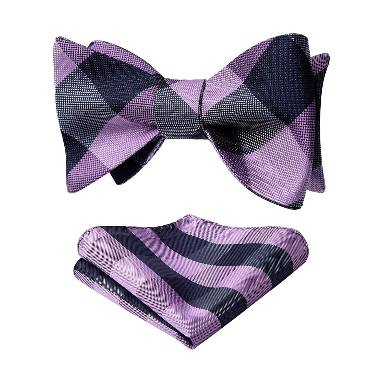 Purple Navy Blue Plaid Bow Tie Set For Special Occasions