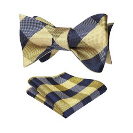 Navy Blue Yellow Plaid Bow Tie Set For Special Occasions