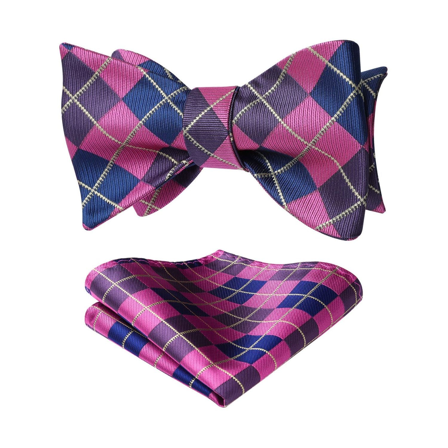 Navy Blue Pink Plaid Bow Tie Set For Special Occasions