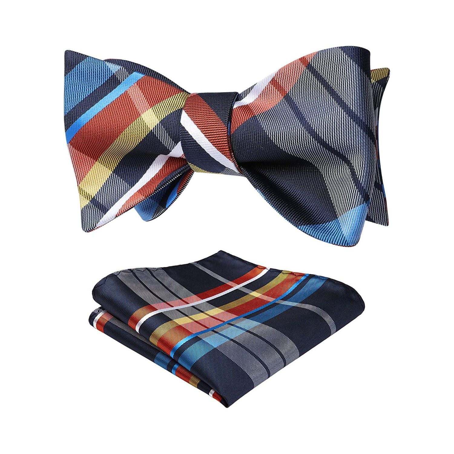 Grey Orange Navy Plaid Bow Tie Set For Special Occasions