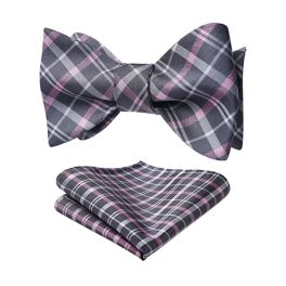 Pink Grey Plaid Bow Tie Set For Special Occasions