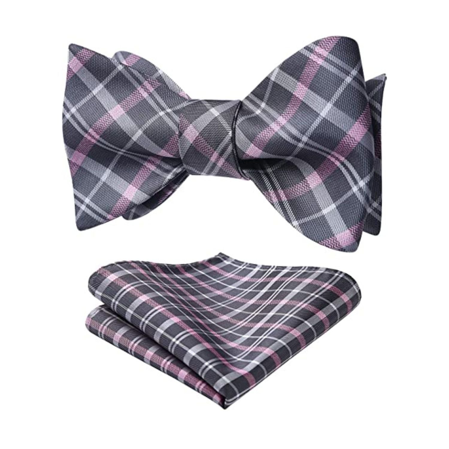 Pink Grey Plaid Bow Tie Set For Special Occasions
