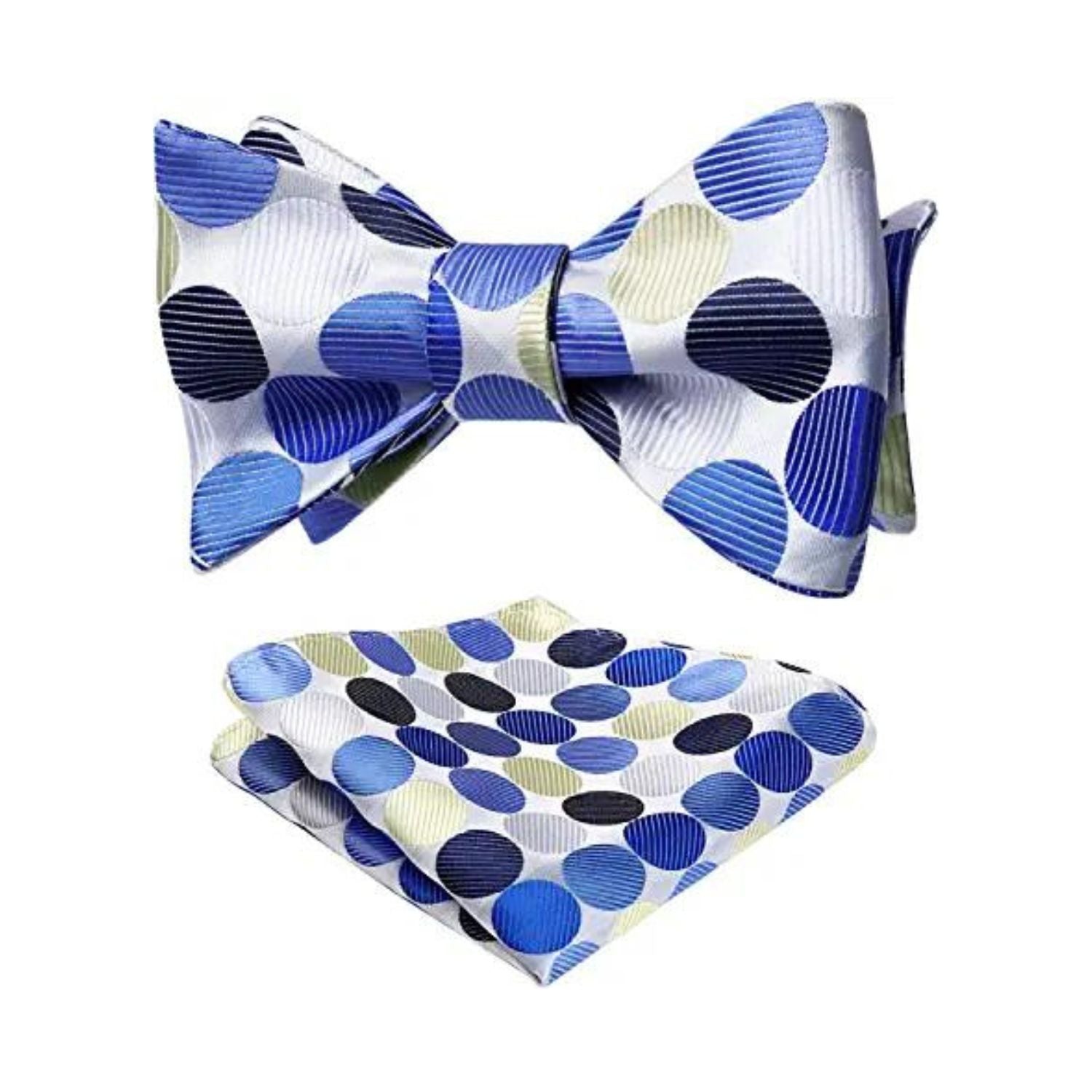 Polka Dots Blue Beige Bow Tie Set For Party Wedding
