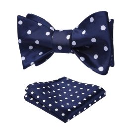 Polka Dots Blue White Bow Tie Set For Party Wedding