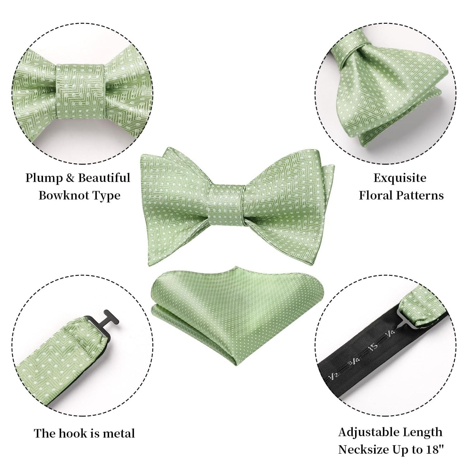 Sage Green Plaid Bow Tie Accessories Set For Evening Wear - Image 3