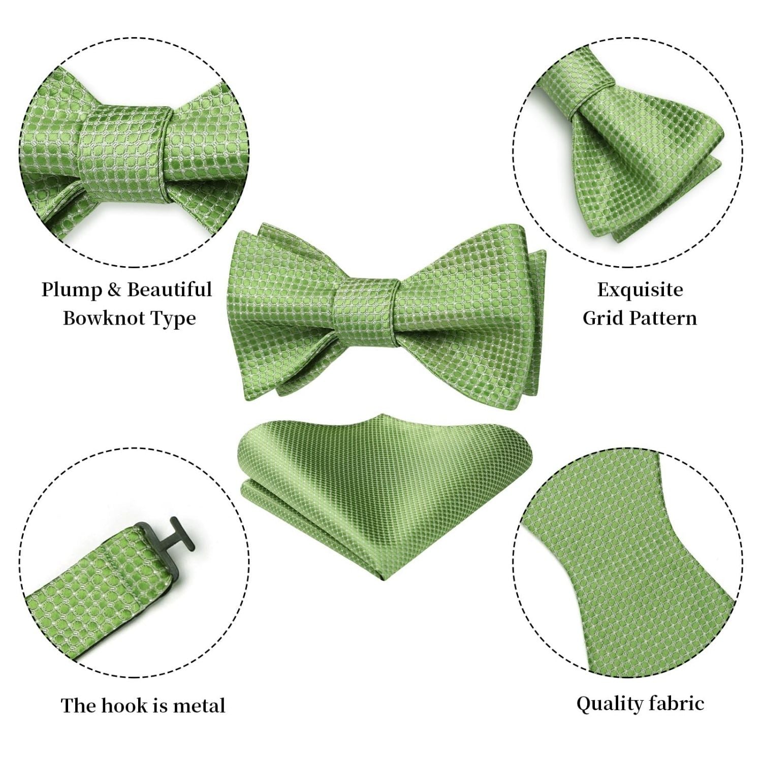 Houndstooth Bow Tie Pocket Square Green Formal Attire - Image 3