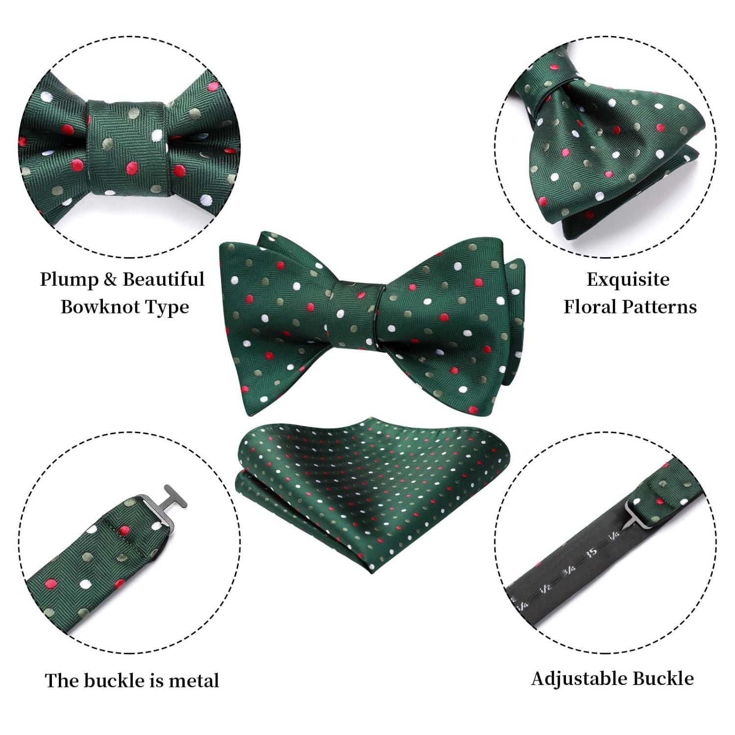 Polka Dots Green Red Bow Tie Set For Party Wedding - Image 3