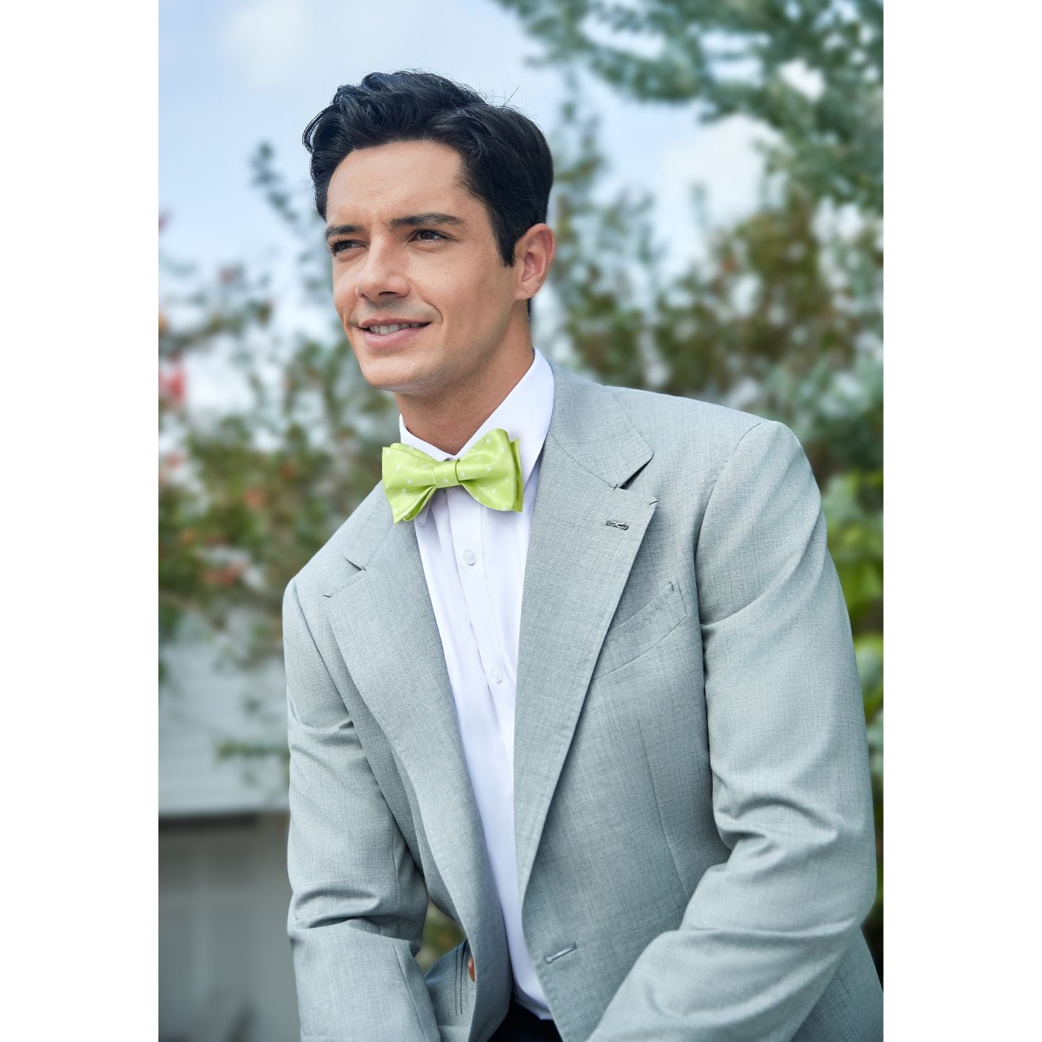 Polka Dots Green White Bow Tie Set For Party Wedding - Image 2