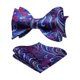 Purple Blue Paisley Bow Tie Set For Evening Wear