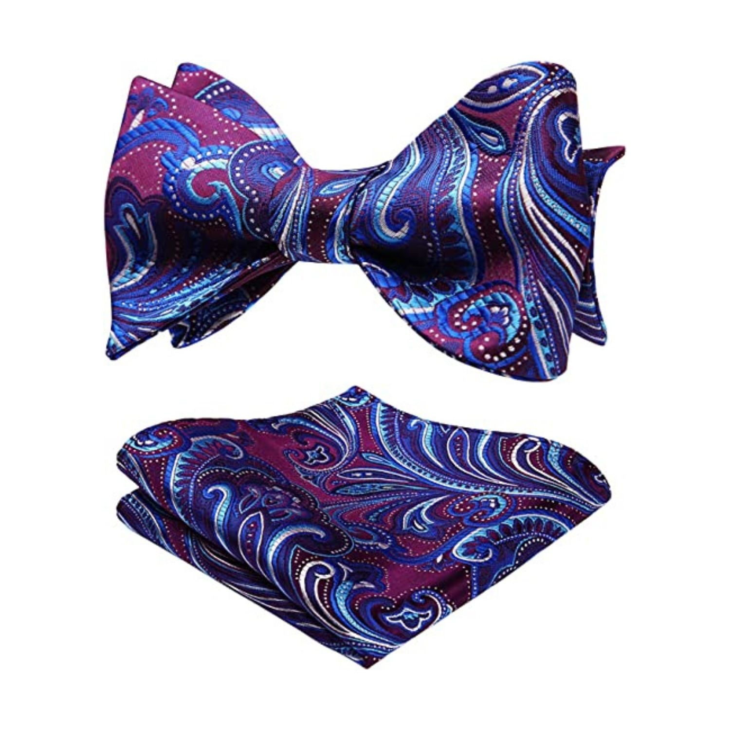 Purple Blue Paisley Bow Tie Set For Evening Wear