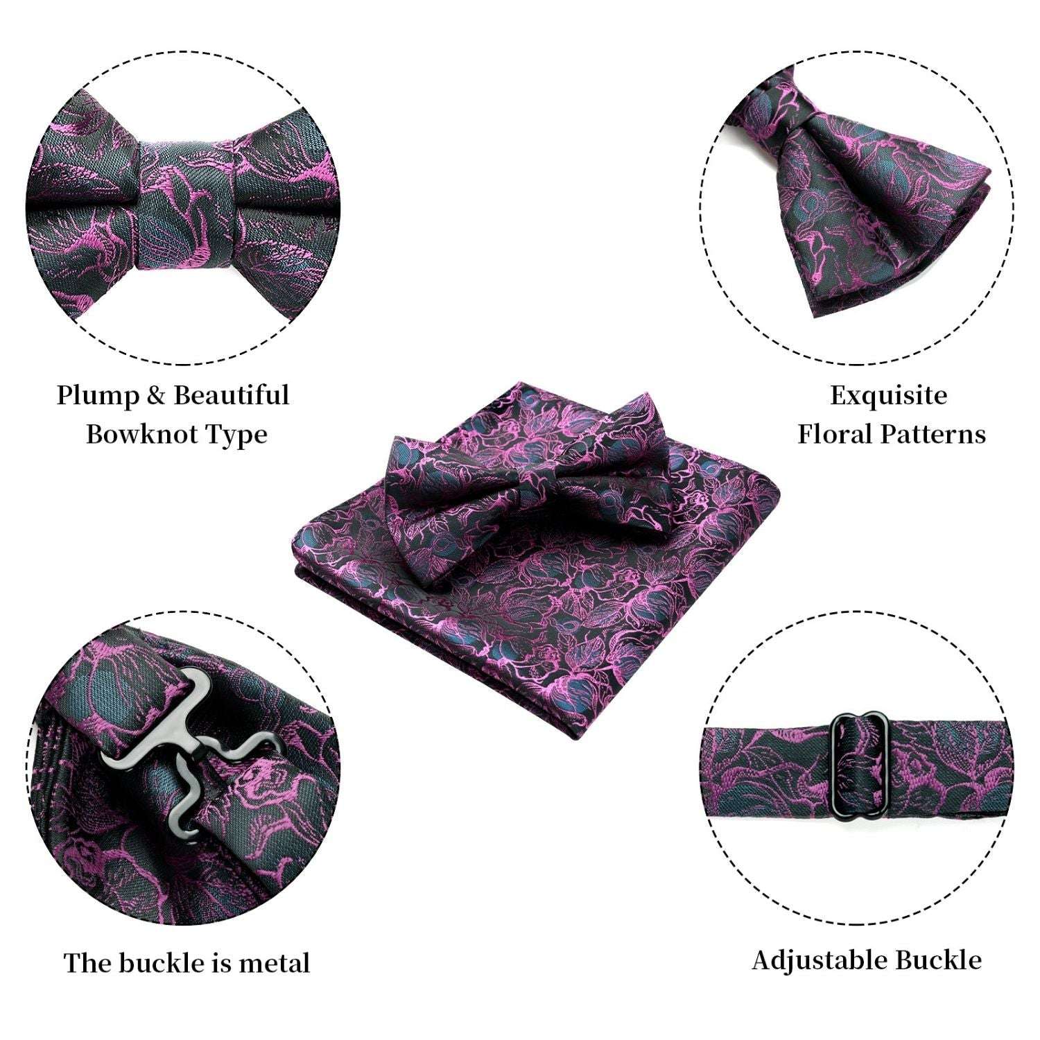 Purple Floral Pre-Tied Bow Tie For Evening Wear - Image 3