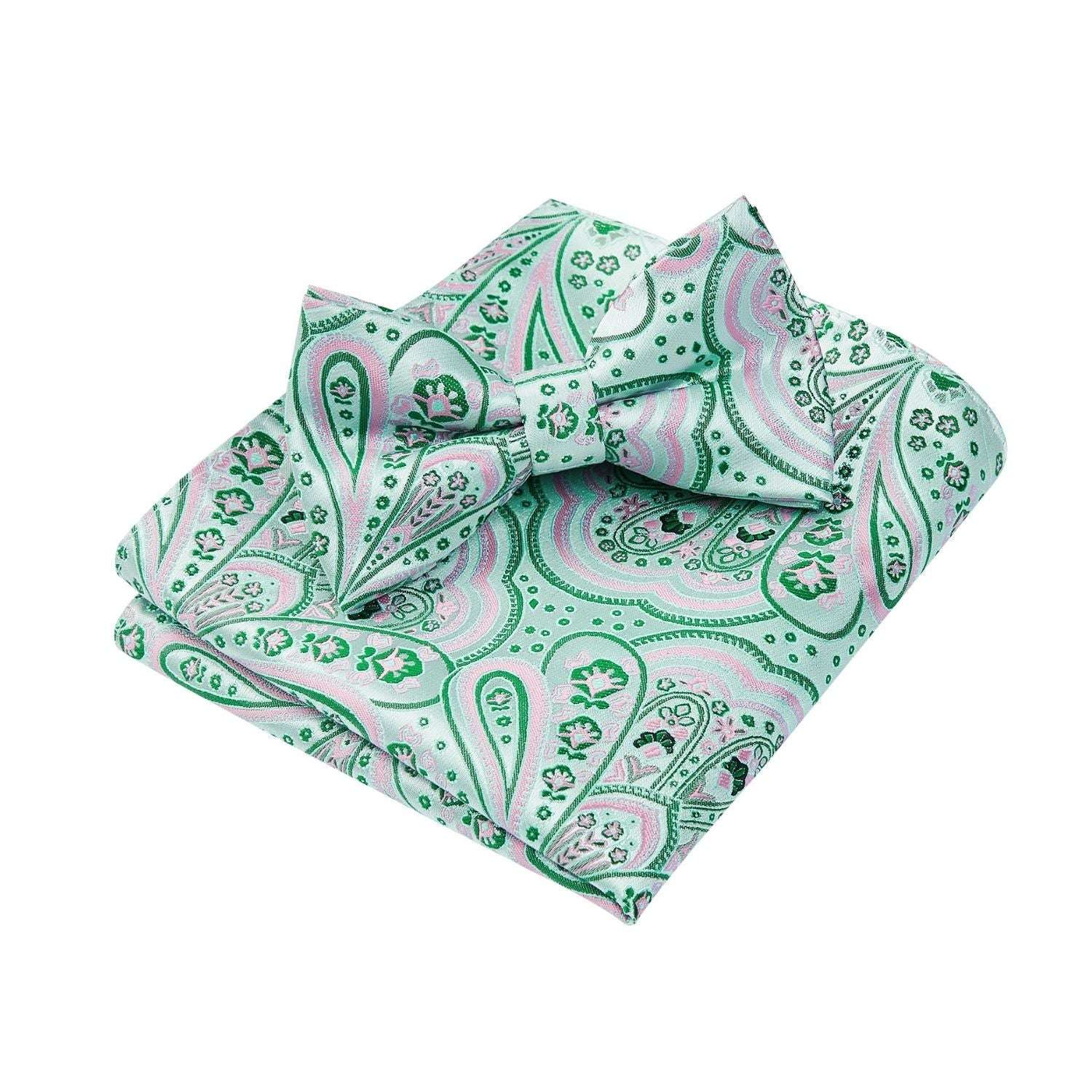 Pink Green Paisley Pre-Tied Bow Tie Set For Wedding - Image 3
