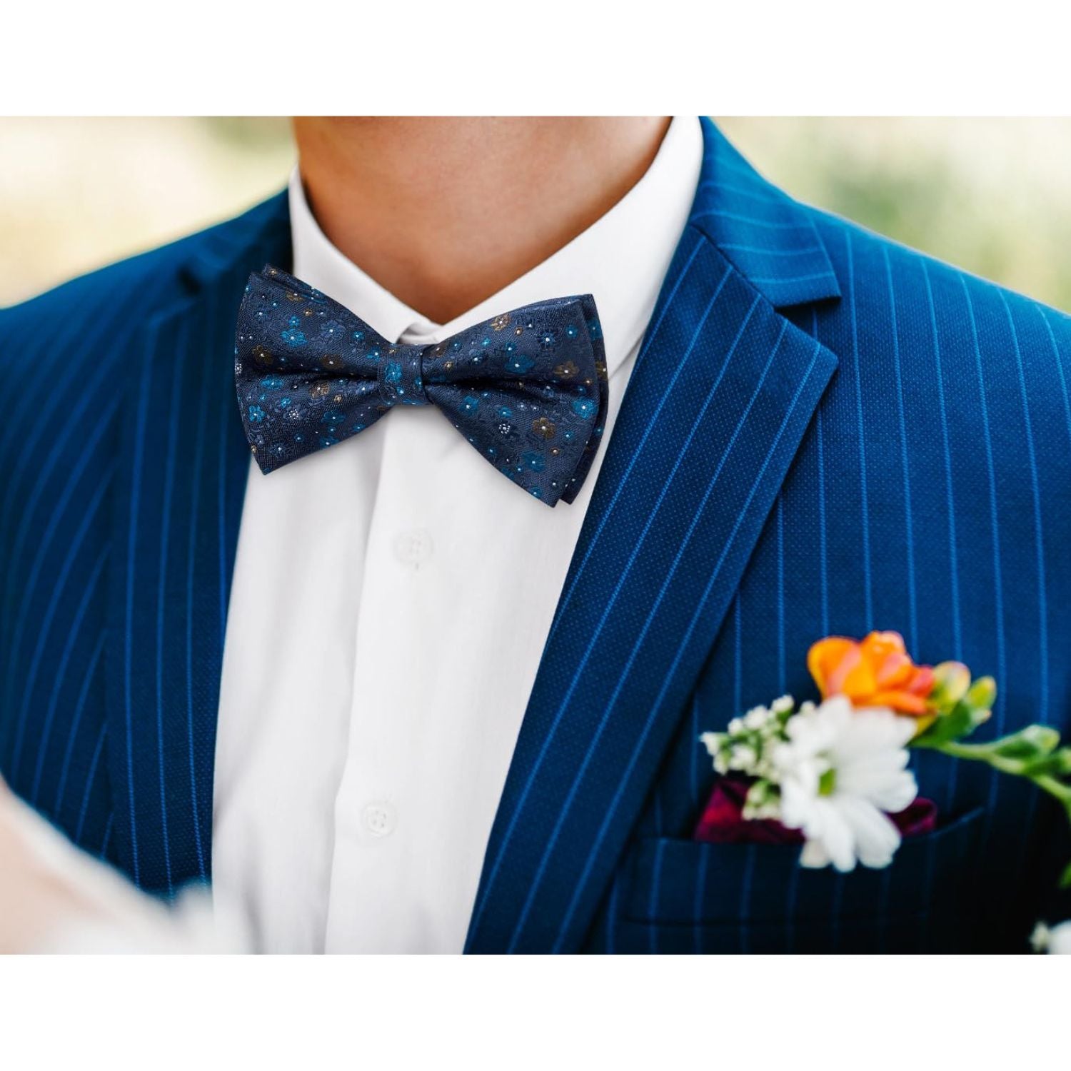 Vintage Blue Floral Pre-Tied Bow Tie For Prom - Image 2