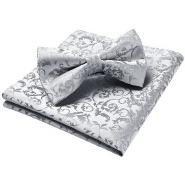Grey Floral Pre-Tied Bow Tie For Evening Wear