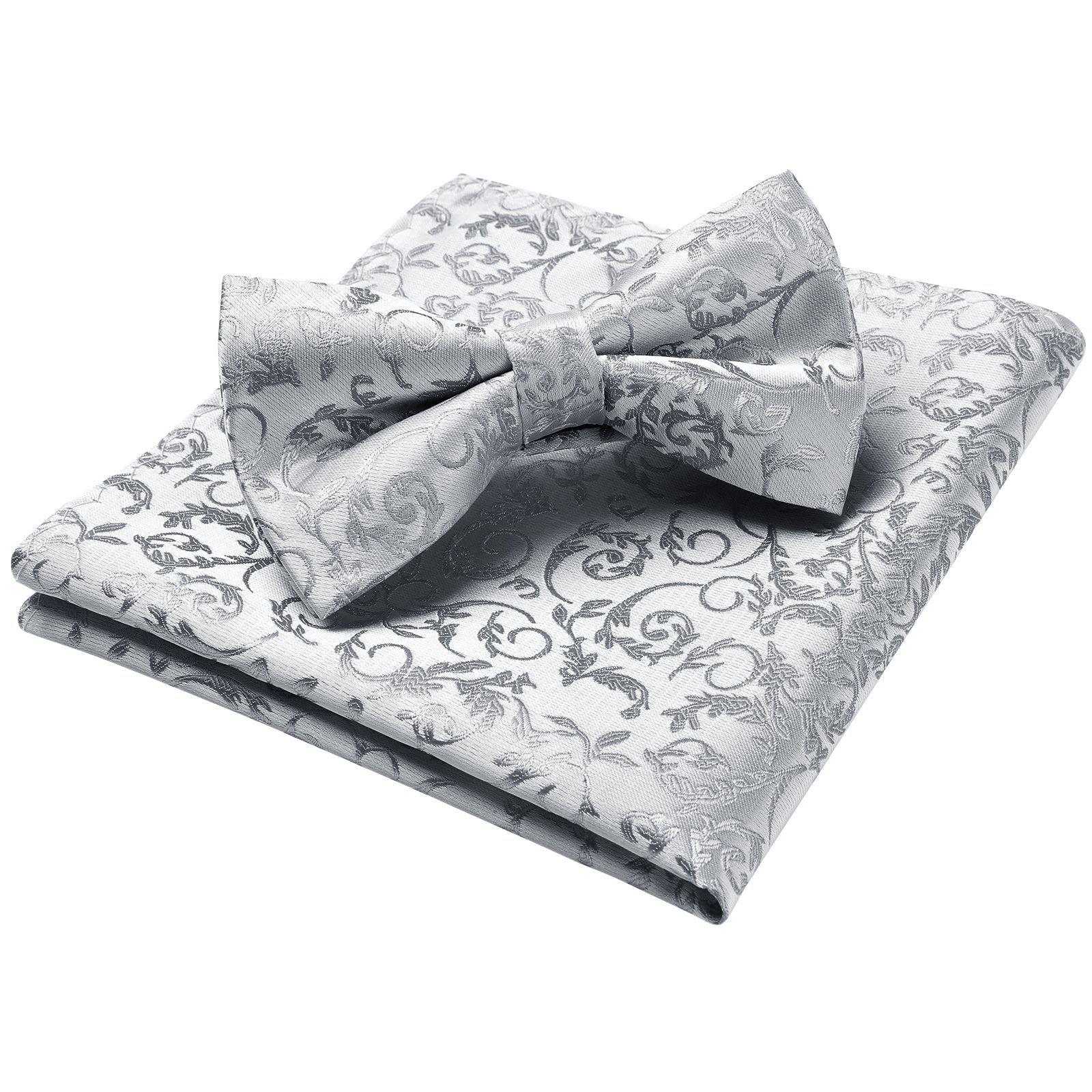Grey Floral Pre-Tied Bow Tie For Evening Wear