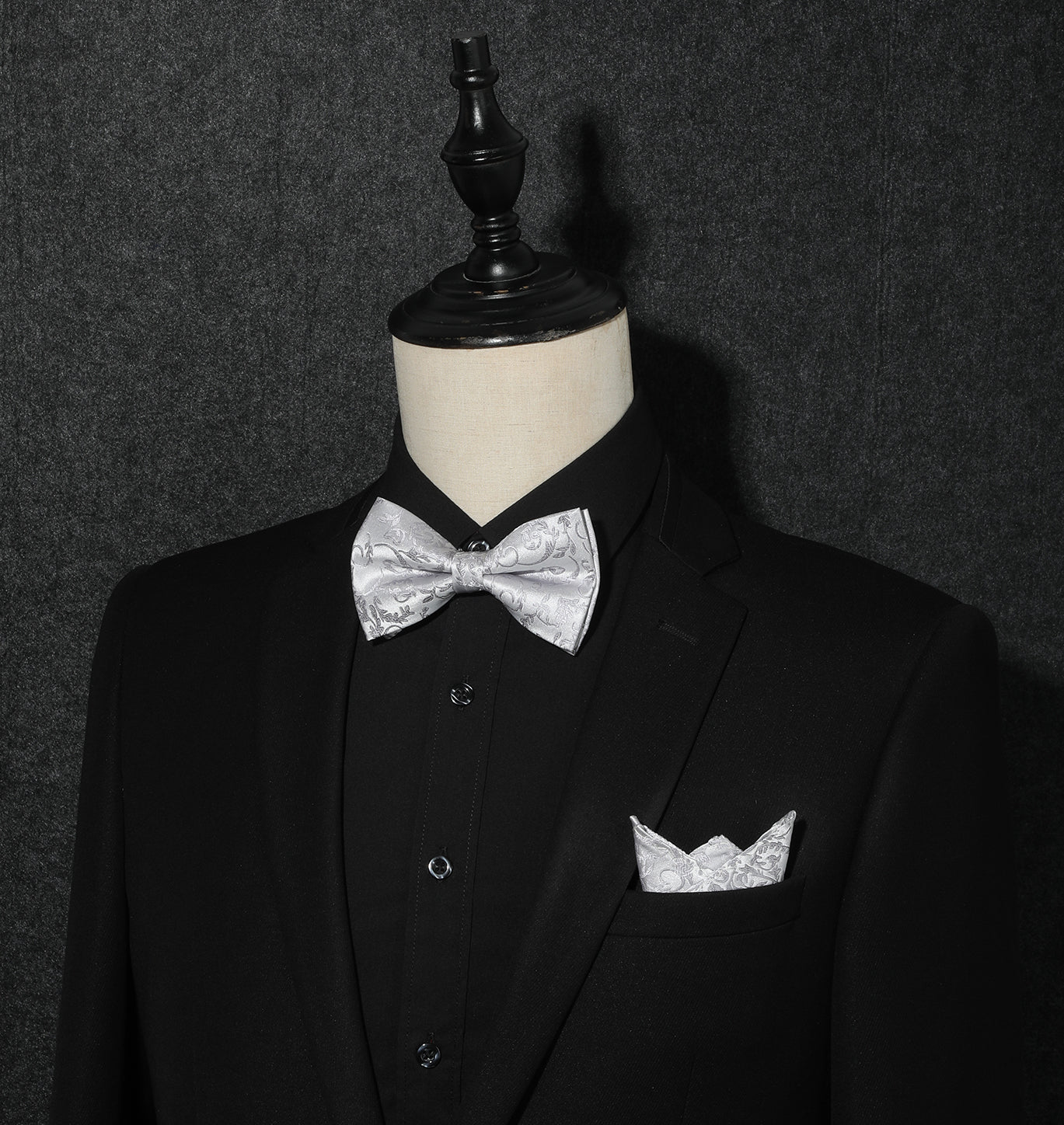Grey Floral Pre-Tied Bow Tie For Evening Wear - Image 2