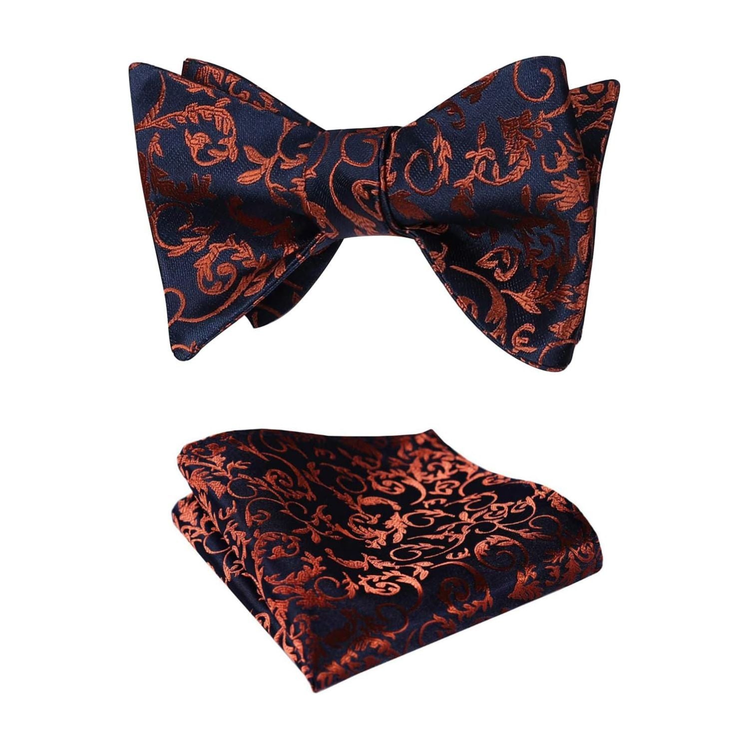 Orange Navy Floral Bow Tie Set Groomsmen Wedding