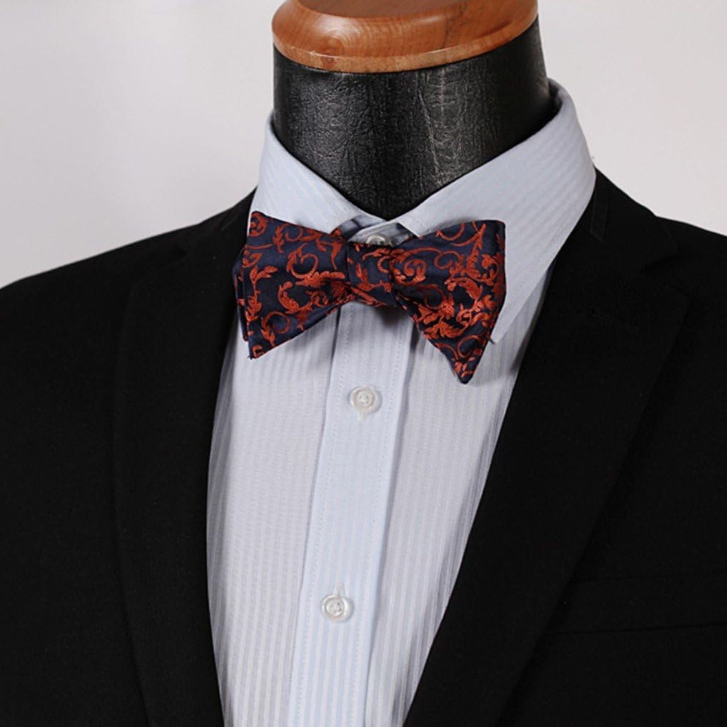 Orange Navy Floral Bow Tie Set Groomsmen Wedding - Image 2