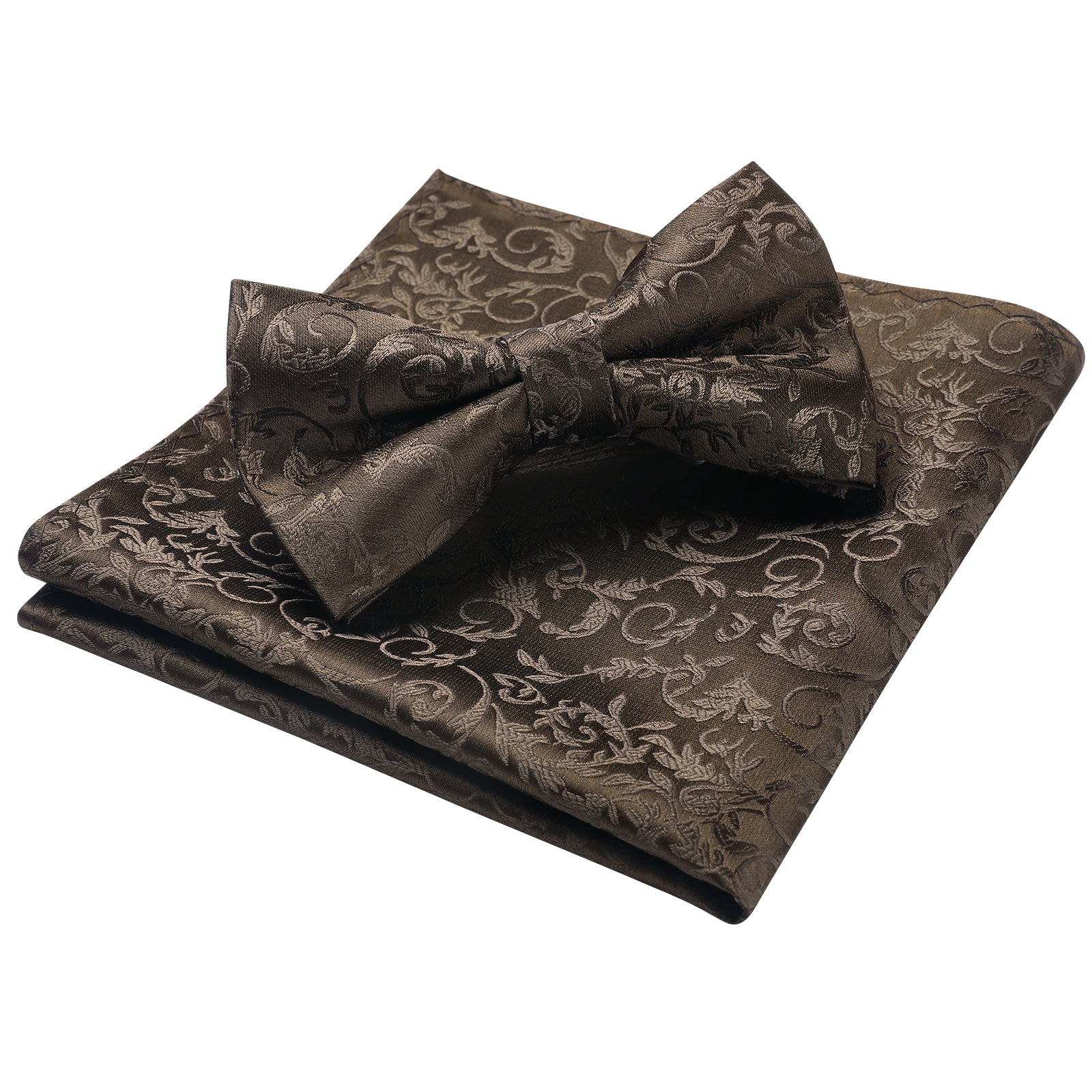 Brown Floral Pre-Tied Bow Tie For Evening Wear