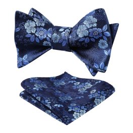 Navy Blue Floral Bow Tie Set Groomsmen Wedding
