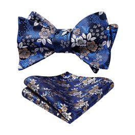Blue White Floral Bow Tie Set Groomsmen Wedding