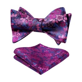 Fuschia Floral Bow Tie Set For Evening Wear