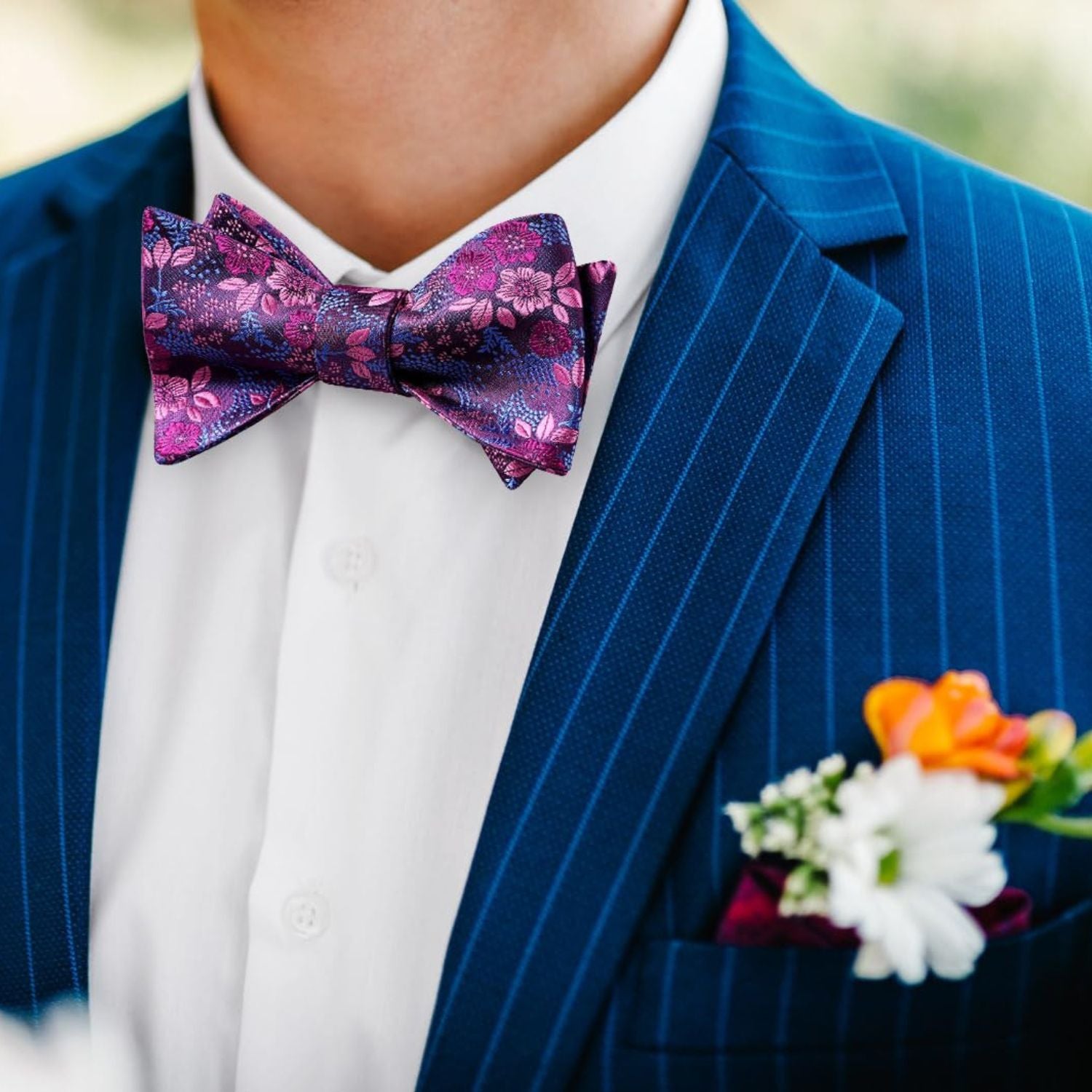 Fuschia Floral Bow Tie Set For Evening Wear - Image 4