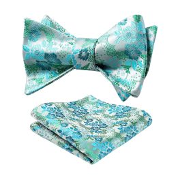 Aqua Floral Bow Tie Set Groomsmen Wedding