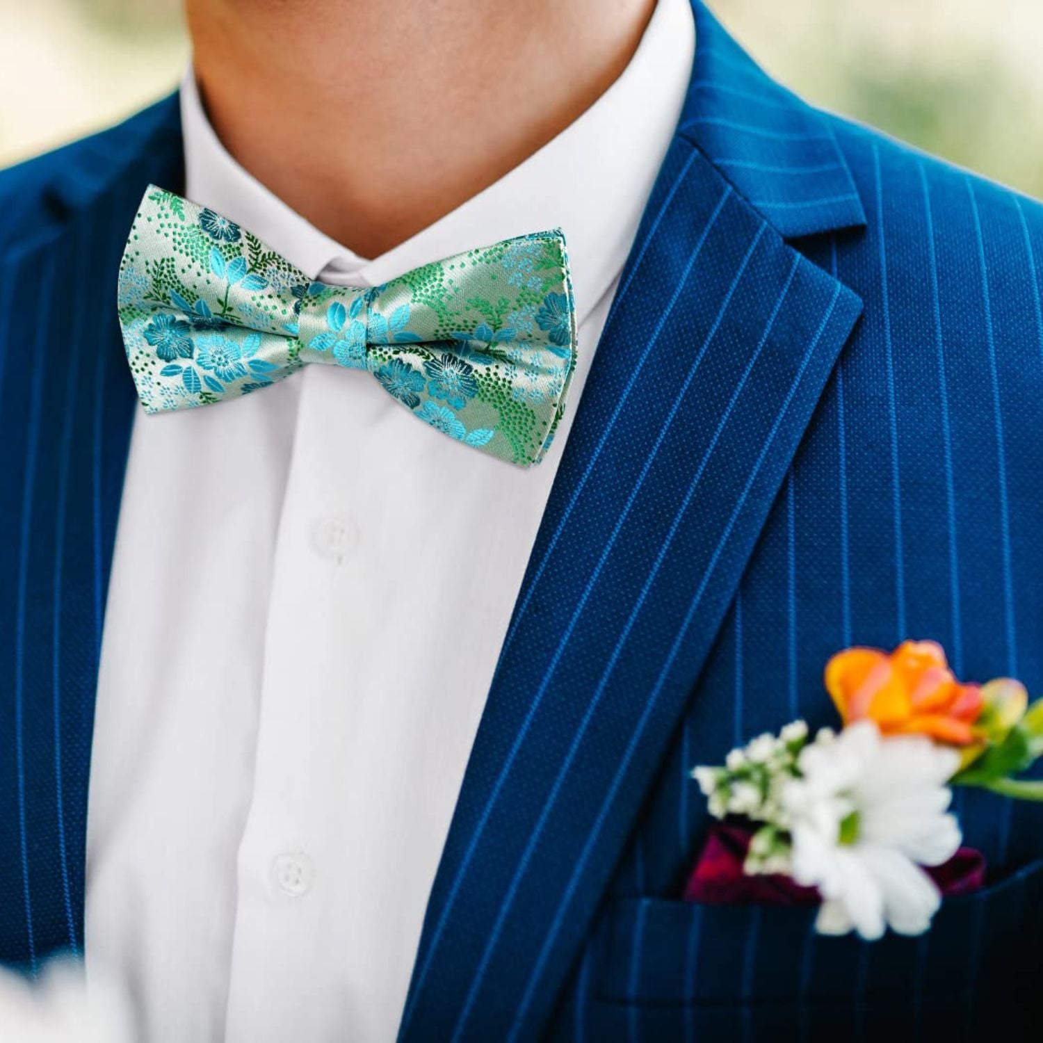 Aqua Floral Bow Tie Set Groomsmen Wedding - Image 3