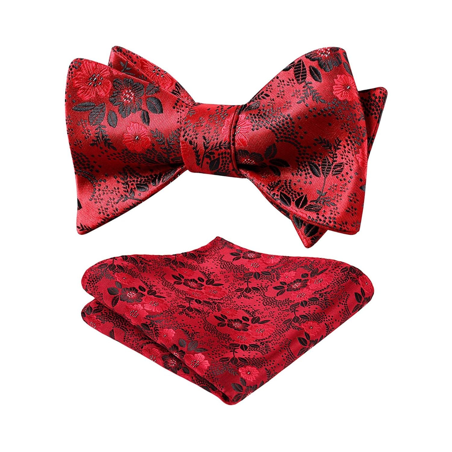 Red Black Floral Bow Tie Set Groomsmen Wedding