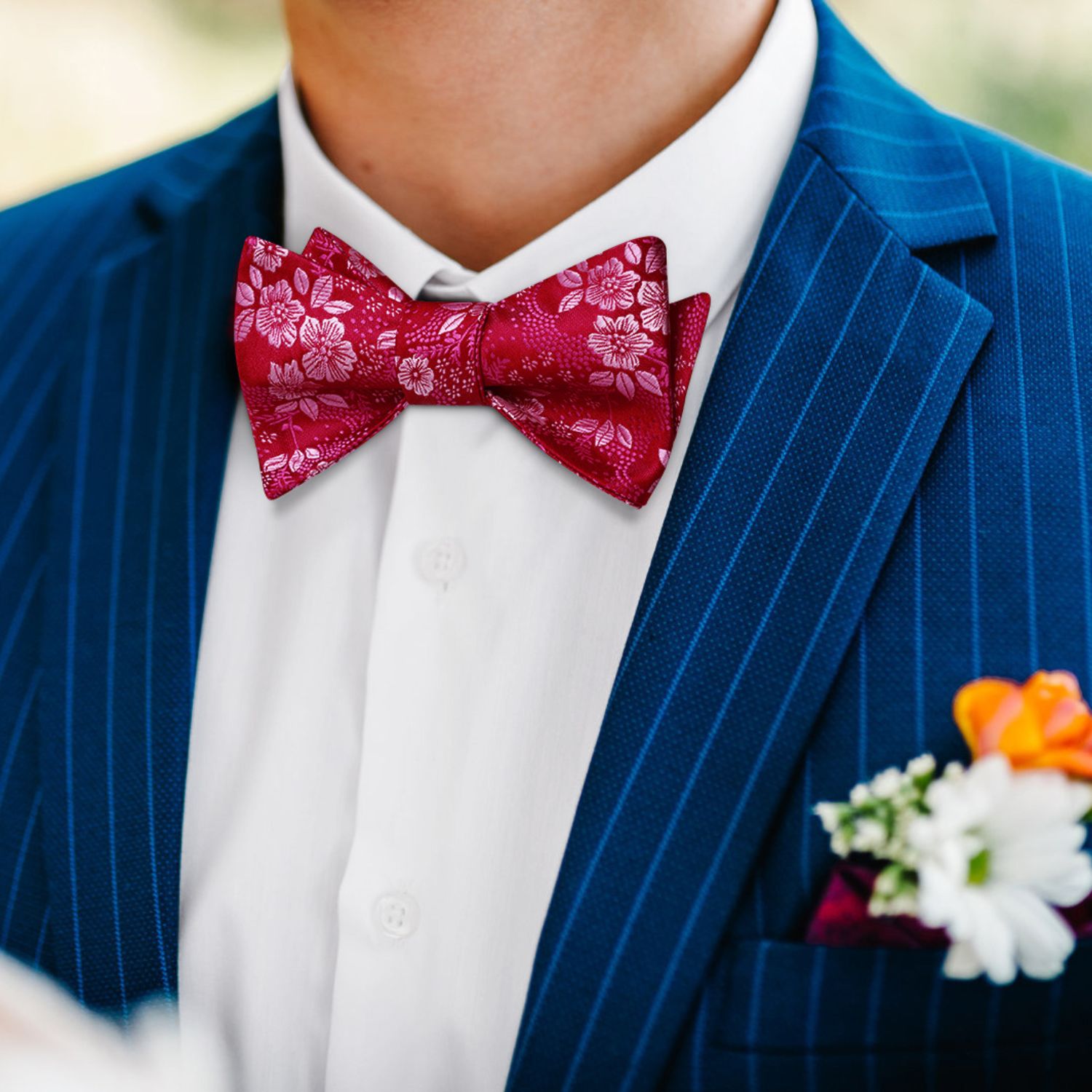 Hot Pink Floral Bow Tie Set Groomsmen Wedding - Image 3