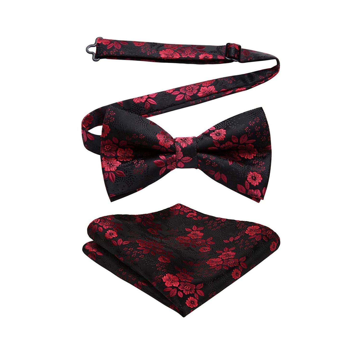 Black Red Floral Pre-Tied Bow Tie For Evening Wear