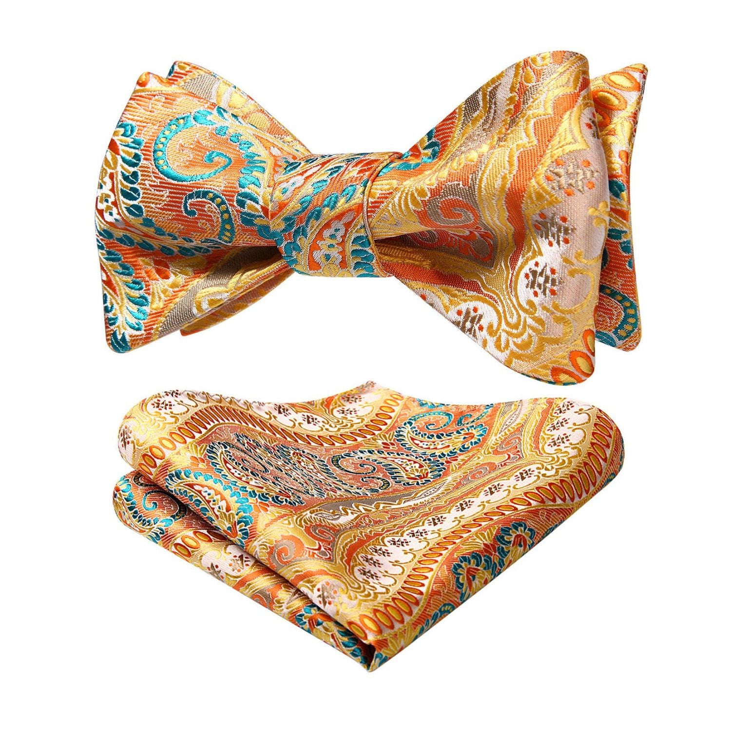 Orange Paisley Bow Tie Set For Evening Wear