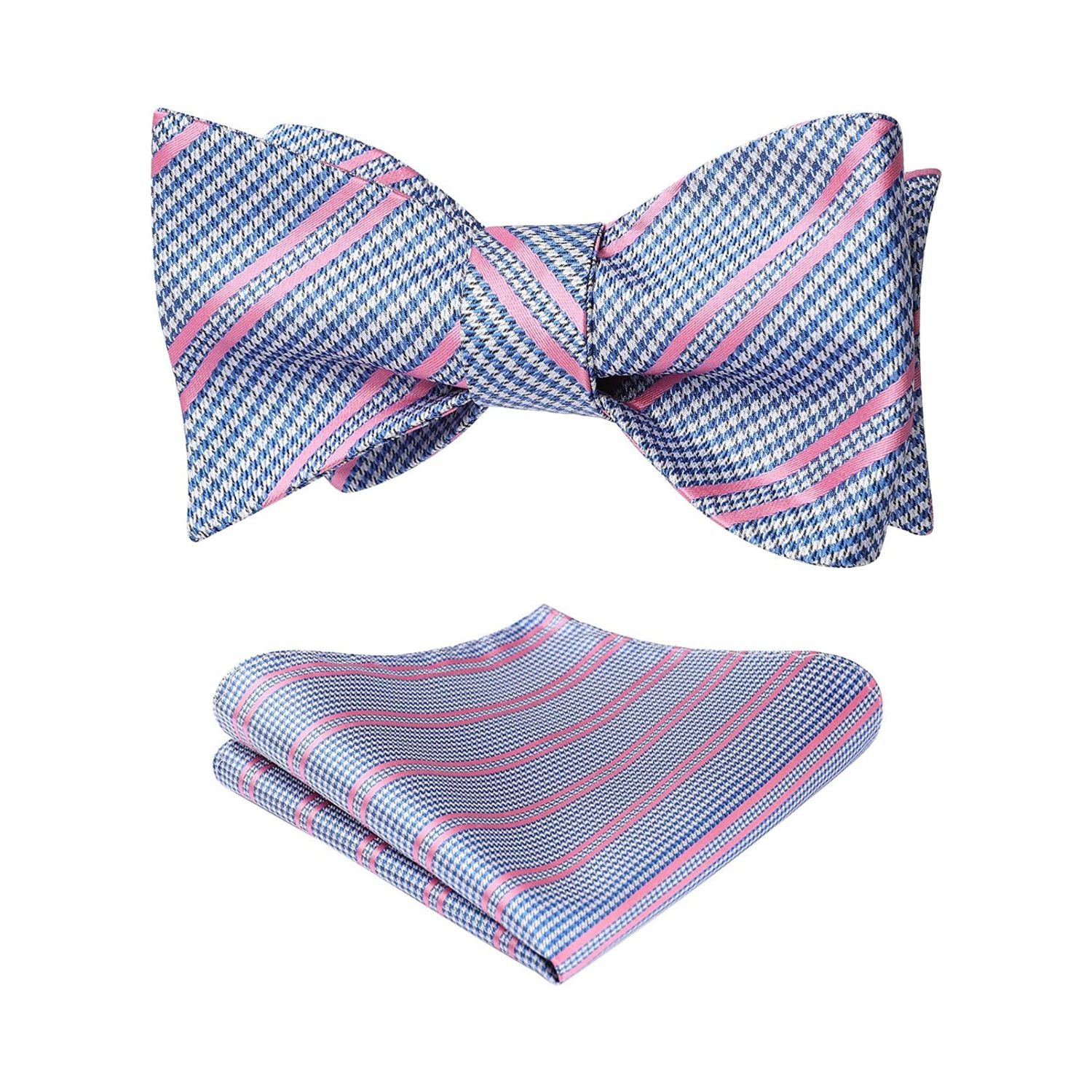 Pink Blue Striped Bow Tie Accessories Set For Evening Wear