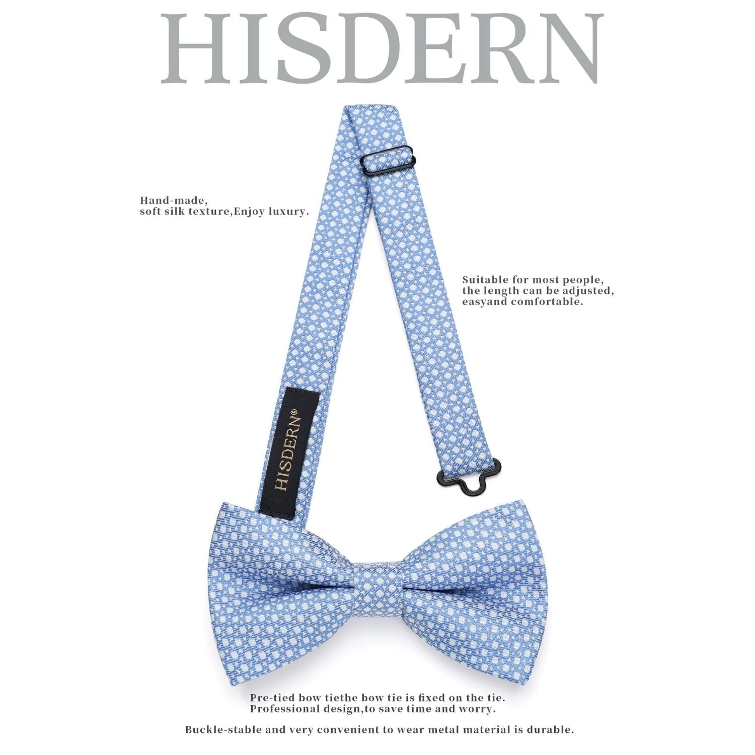 Blue Houndstooth Pre-Tied Bow Tie Set For Formal Wear - Image 3