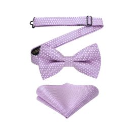Purple Houndstooth Pre-Tied Bow Tie Set For Formal Wear