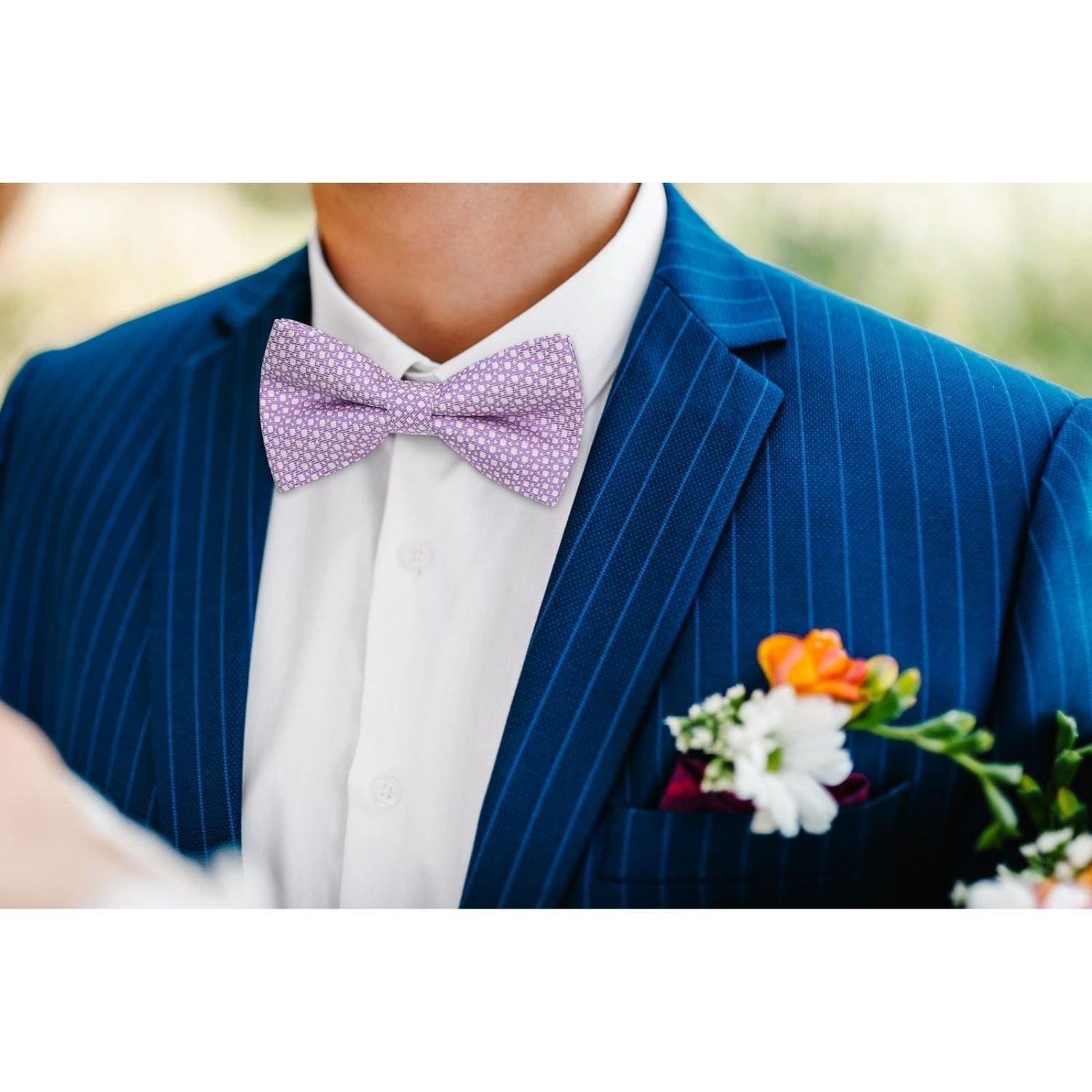 Purple Houndstooth Pre-Tied Bow Tie Set For Formal Wear - Image 2