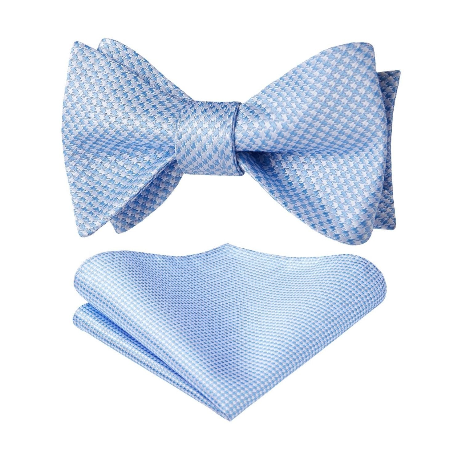 Houndstooth Bow Tie Pocket Square Baby Blue White Formal Attire