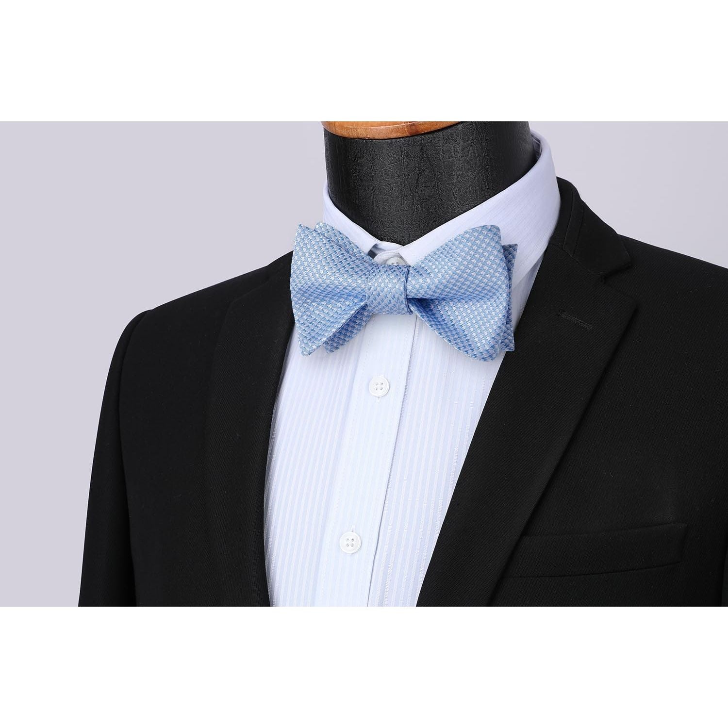 Houndstooth Bow Tie Pocket Square Baby Blue White Formal Attire - Image 2