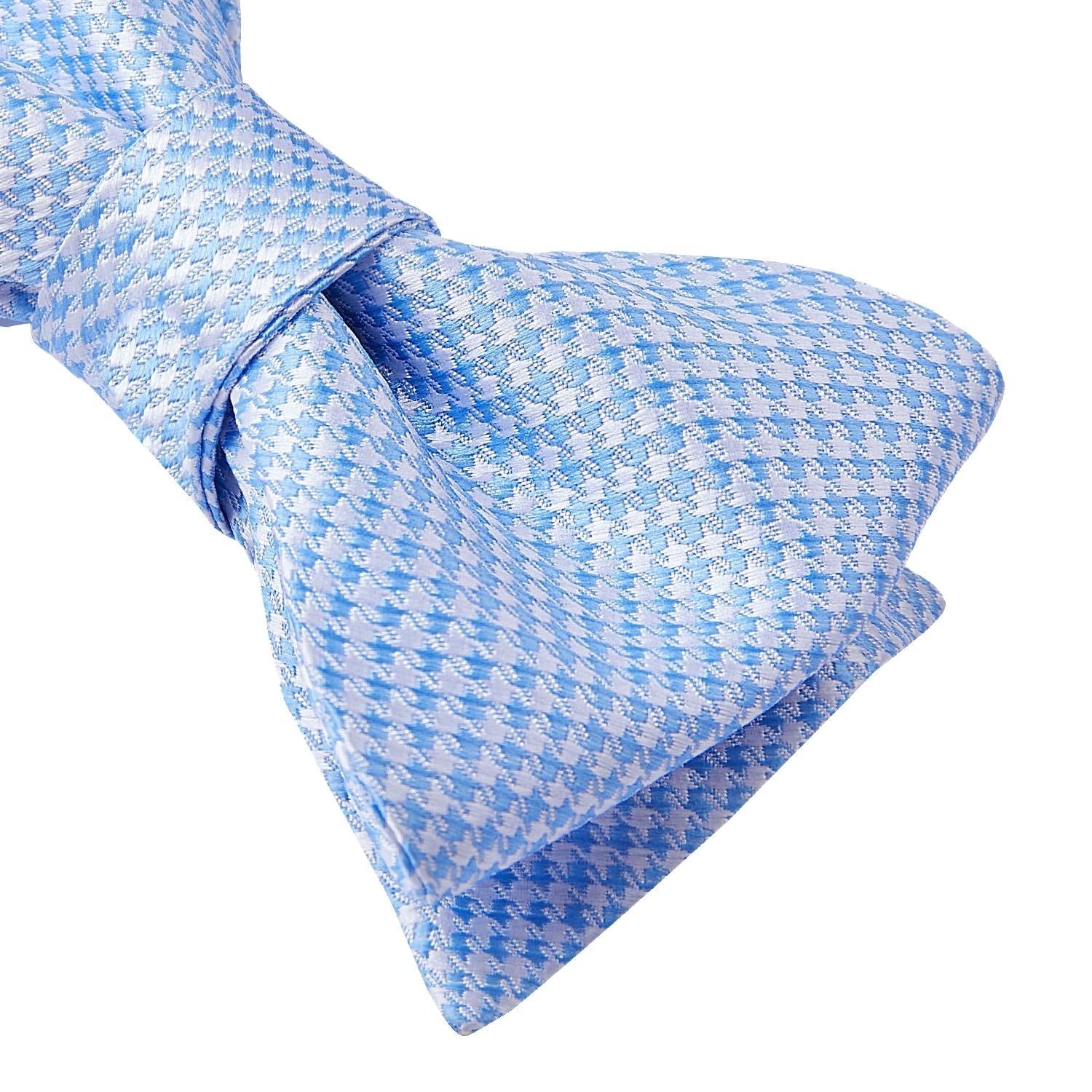 Houndstooth Bow Tie Pocket Square Baby Blue White Formal Attire - Image 3