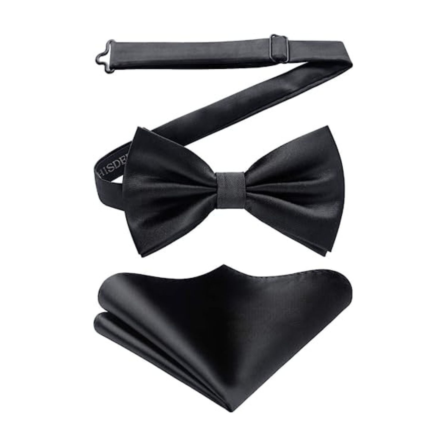 Black Solid Pre-Tied Bow Tie Accessories Set For Evening Wear